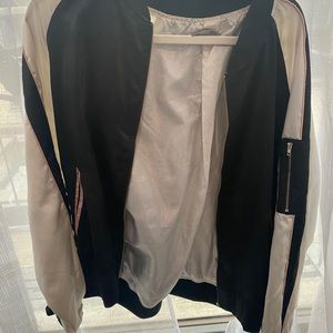 Black and white satin bomber jacket